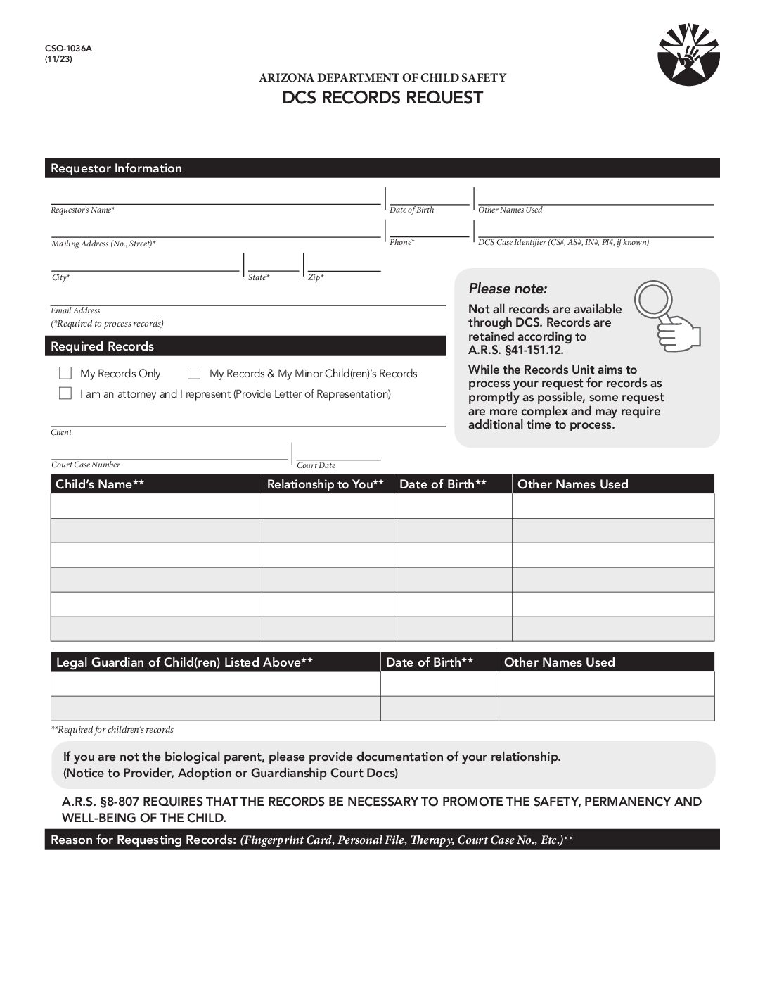 dcs records request english REQUEST FOR DEPARTMENT OF CHILD SAFETY RECORDS